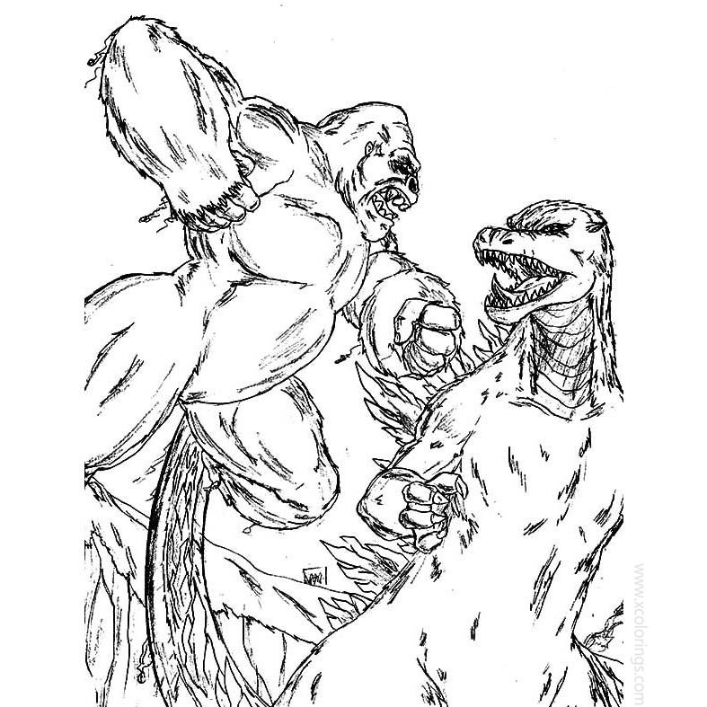 Free Godzilla Vs Kong Coloring Pages Sketch Drawing printable