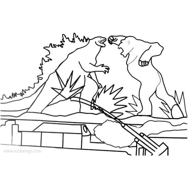 Godzilla Vs Kong Coloring Pages Printable - XColorings.com