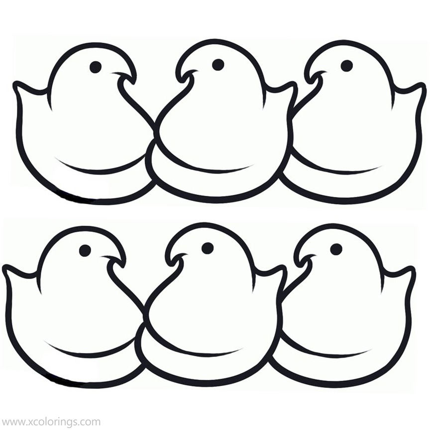 Marshmallow Peeps Coloring Pages 6 Chicks - XColorings.com