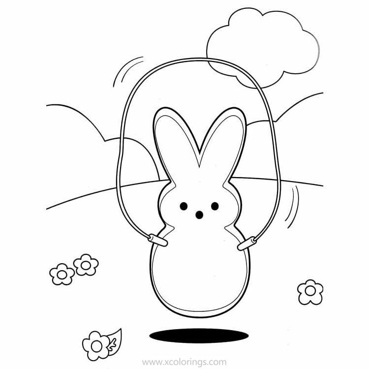 Free Marshmallow Peeps Coloring Pages Bunny Playing Rope Skipping printable