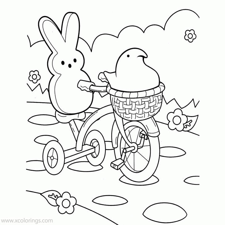 Free Marshmallow Peeps Coloring Pages Chick and Bunny Having a Riding printable