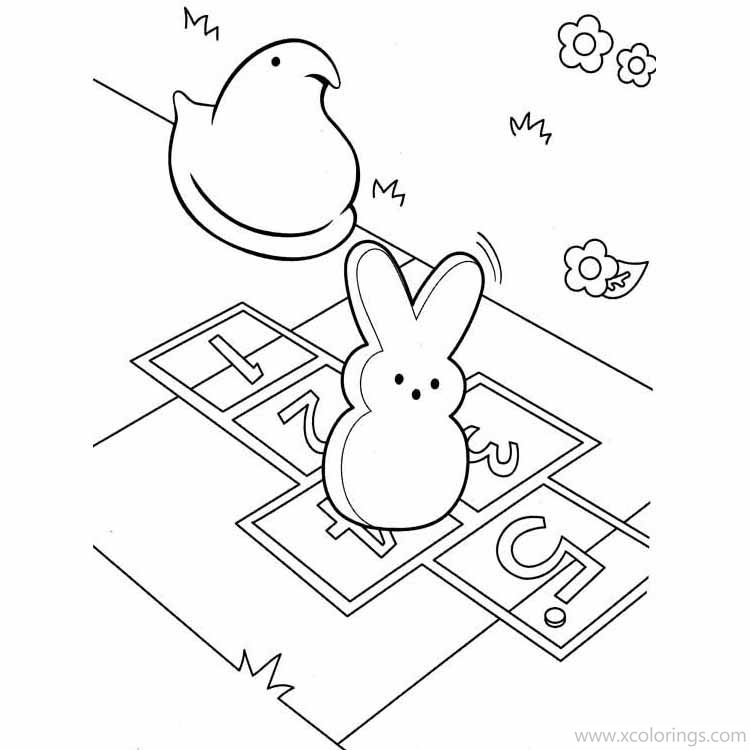 Free Marshmallow Peeps Coloring Pages Chick and Bunny Playing Game printable