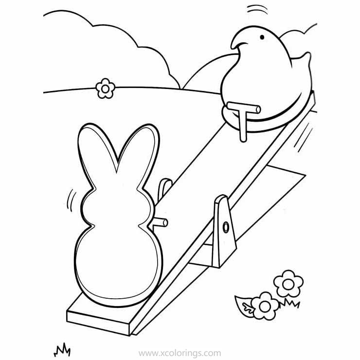 Free Marshmallow Peeps Coloring Pages Playing Seesaw printable