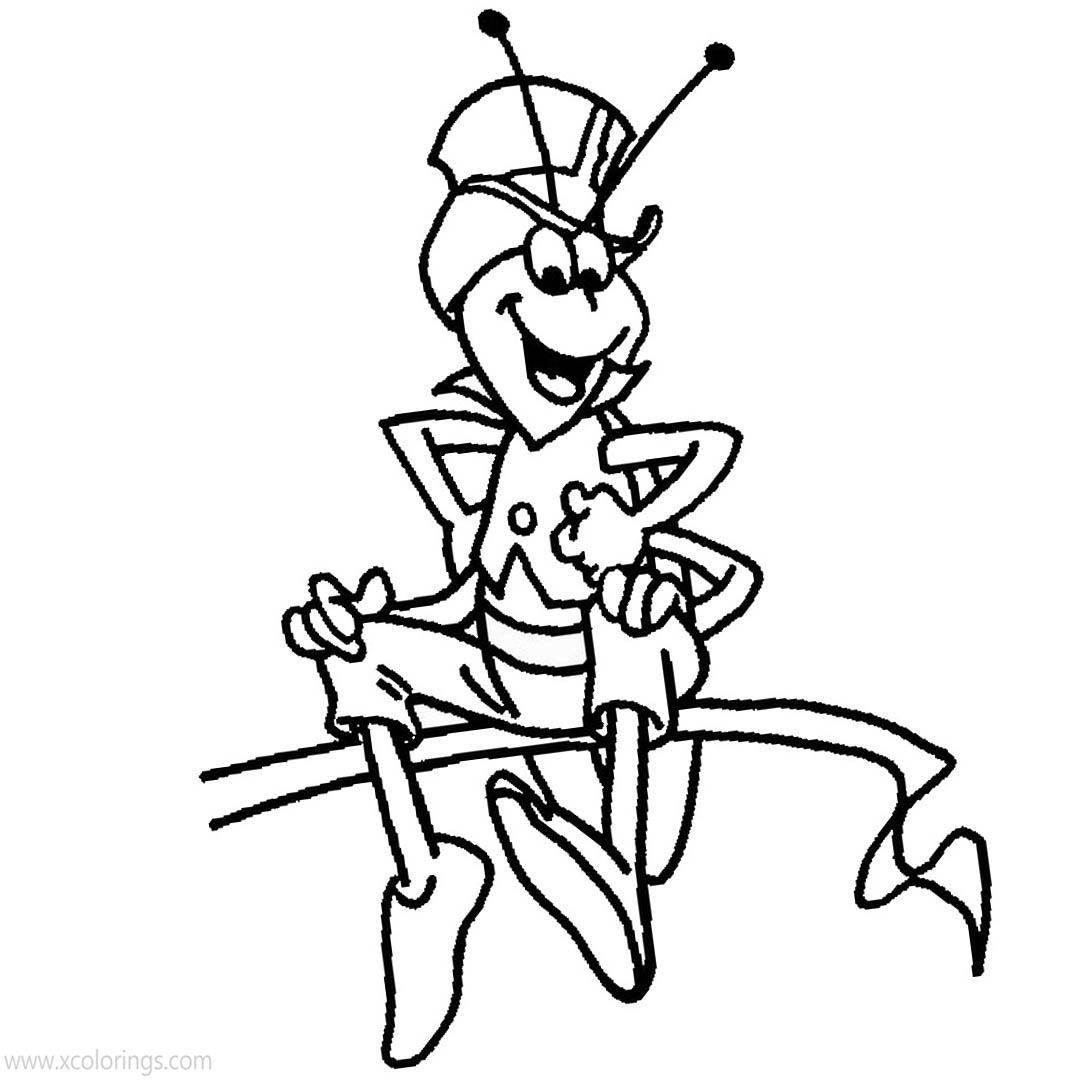 Free Maya the Bee Coloring Pages Flip Sitting On A Leaf printable