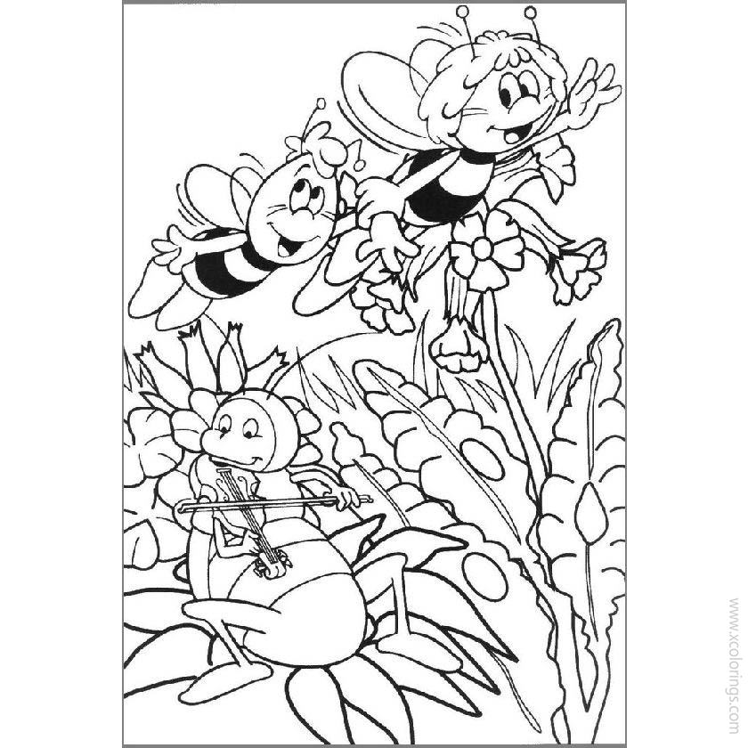 Free Maya the Bee Coloring Pages Playing Music printable