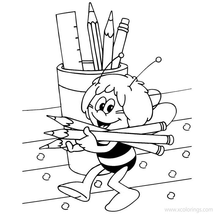 Free Maya the Bee and Pencils Coloring Pages printable