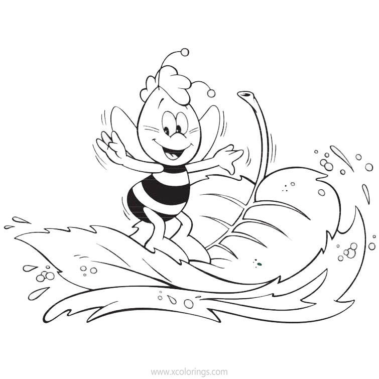 Free Maya the Bee on a Leaf Coloring Pages printable