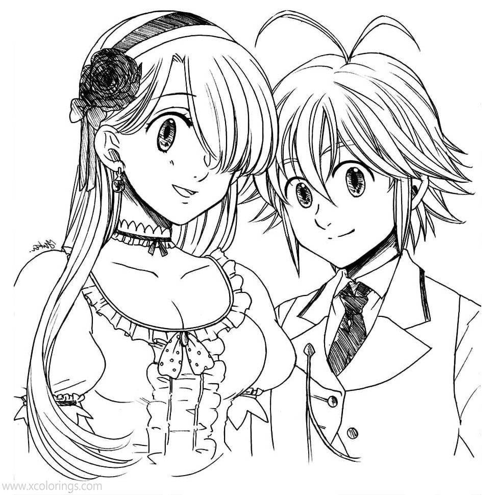 Free Meliodas and Elizabeth from The Seven Deadly Sins Coloring Pages printable