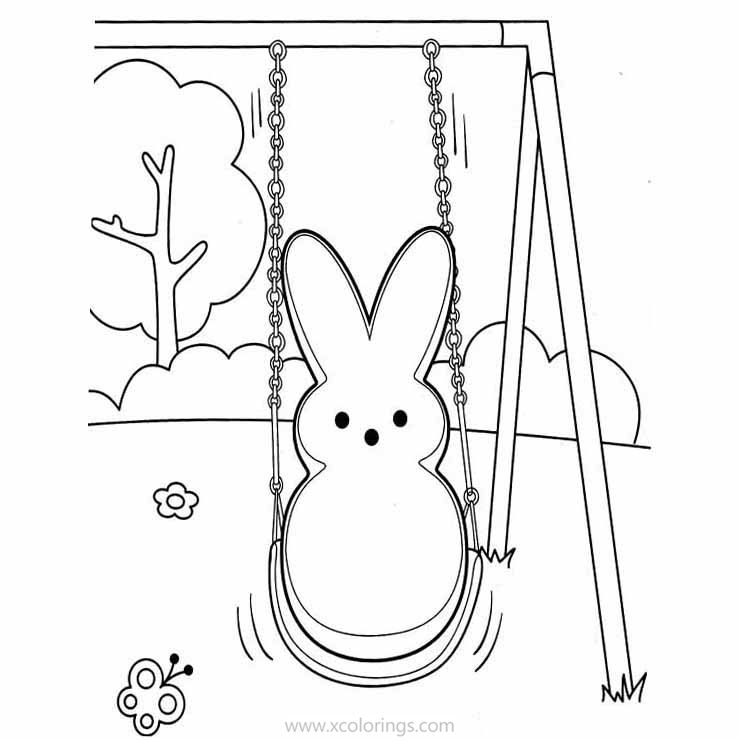 Free Peeps Coloring Pages Bunny is Swinging printable