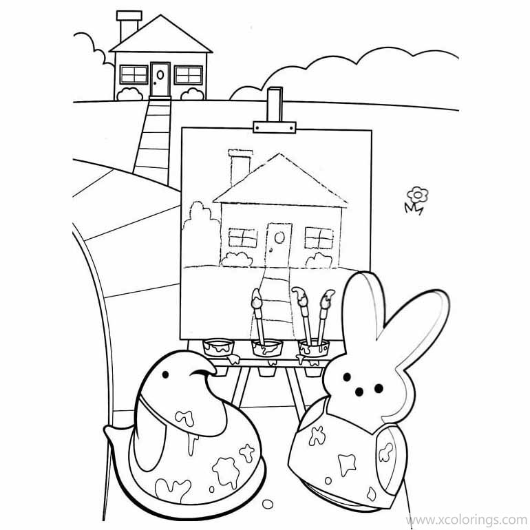 Free Peeps Coloring Pages Chick and Bunny are Painting printable