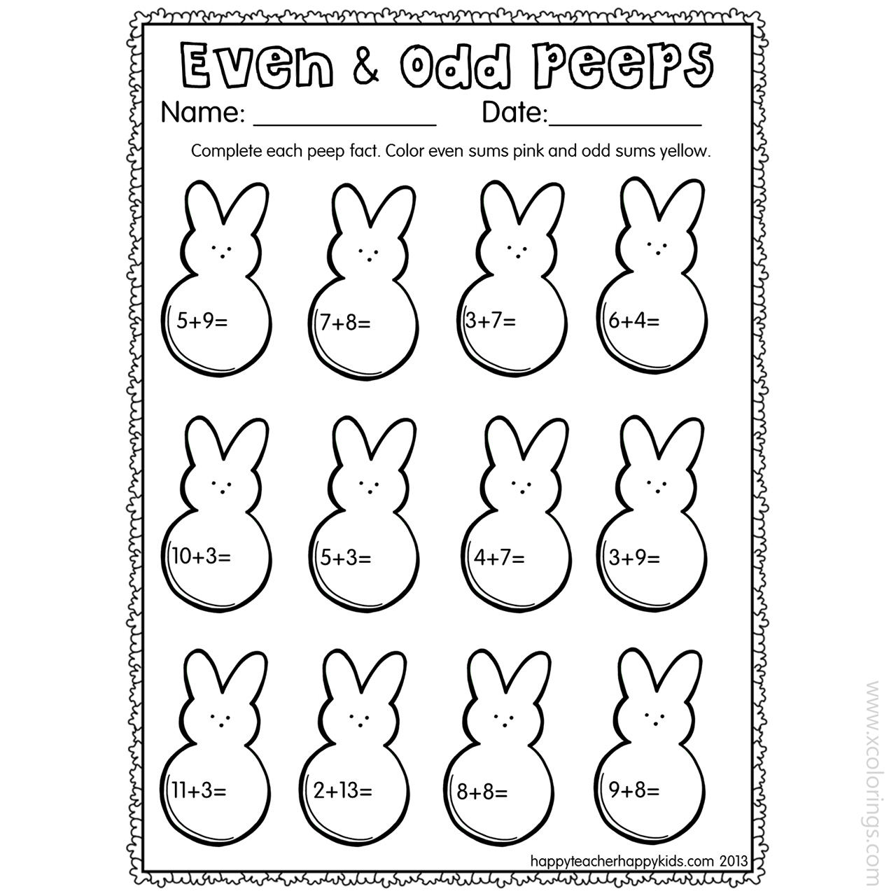 Free Peeps Coloring Pages Math for Kids printable