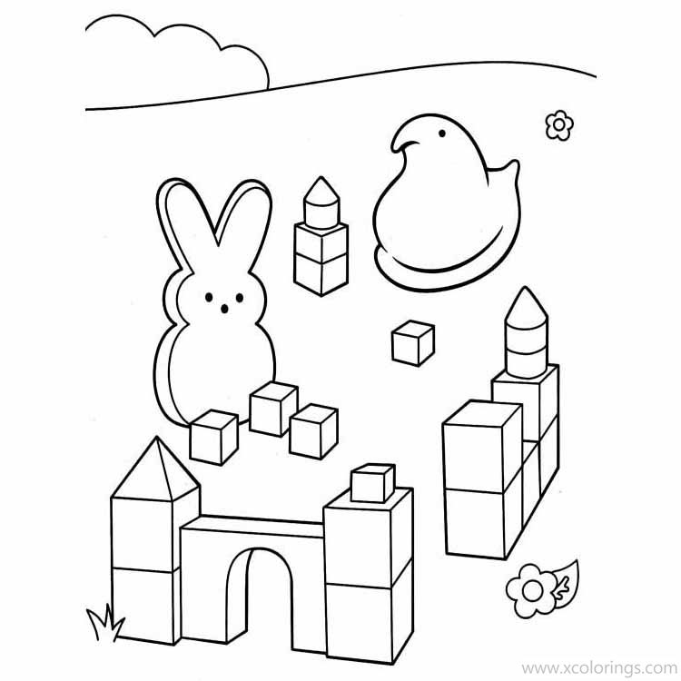 Free Peeps Coloring Pages Play with Blocks printable
