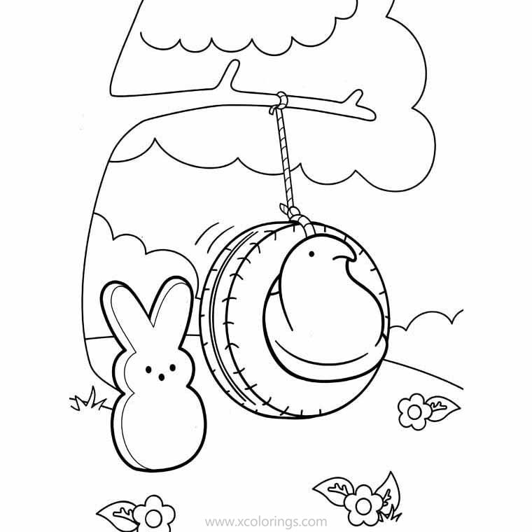 Free Peeps Coloring Pages Playing Swing printable