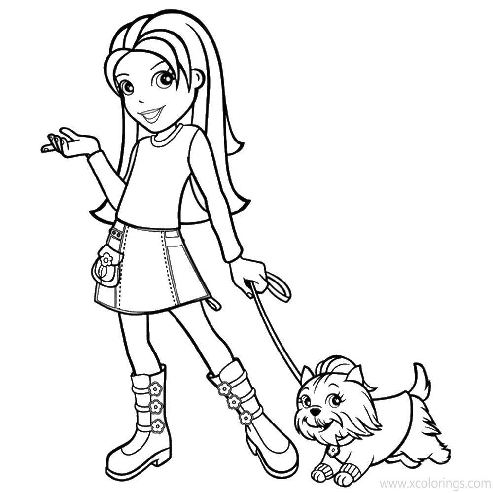 Free Polly Pocket Coloring Pages Girl and Puppy printable