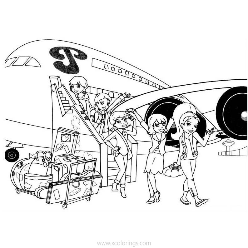 Free Polly Pocket Coloring Pages Girls Travel by Airplane printable
