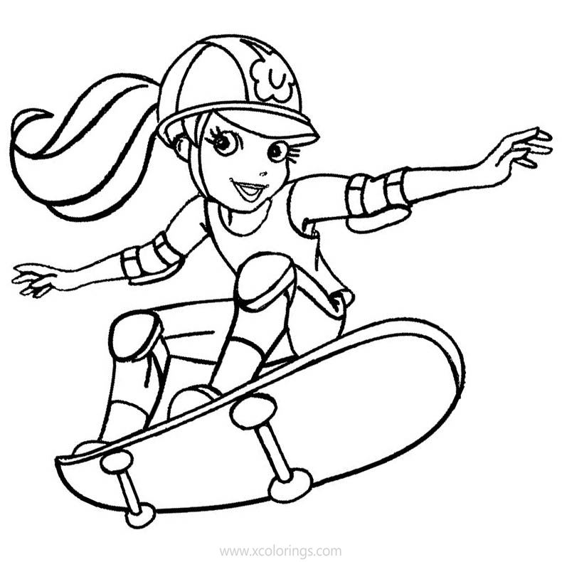 Free Polly Pocket Coloring Pages Polly is Skateboarding printable