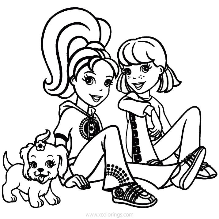 Free Polly Pocket Coloring Pages Polly with Lea and A Puppy printable
