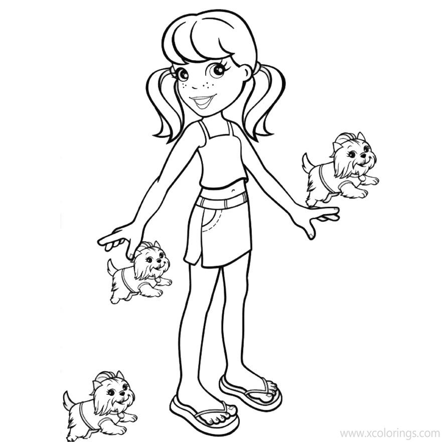 Free Polly Pocket Coloring Pages with Dogs printable