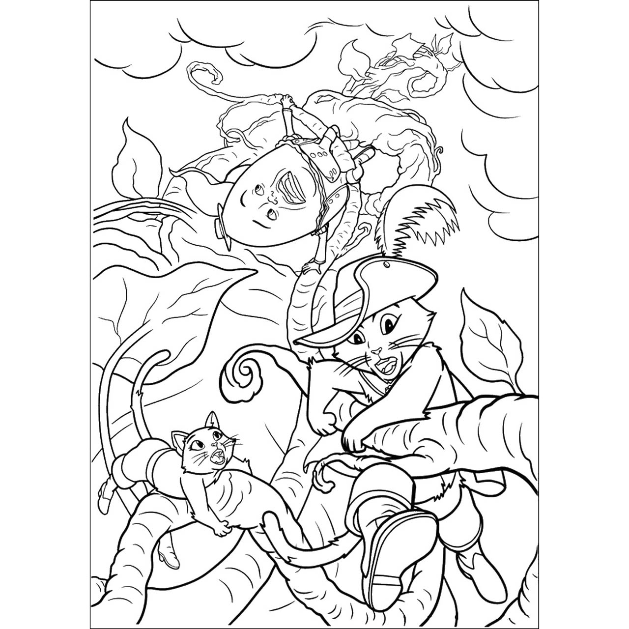Free Puss in Boots Adventure Coloring Pages printable