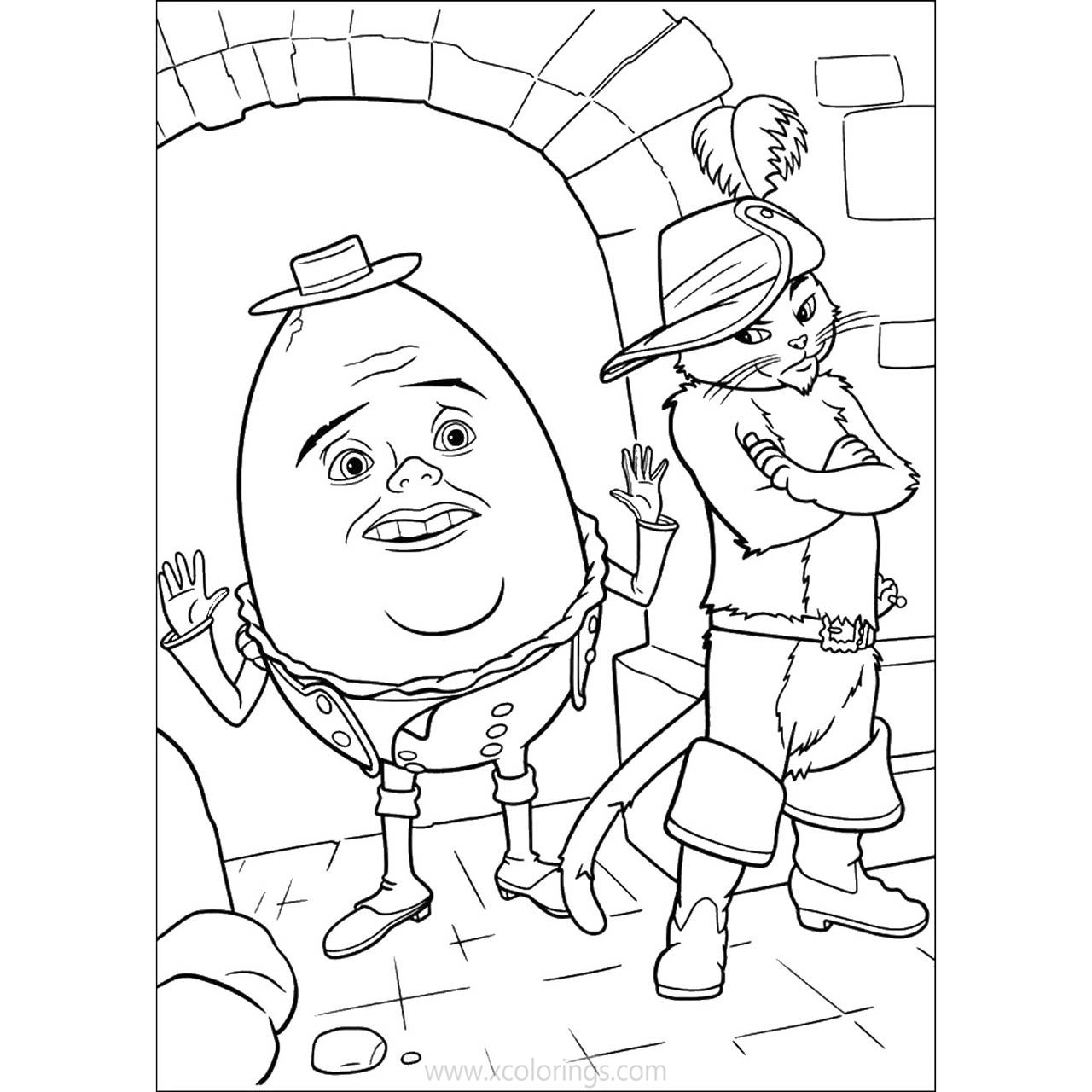 Free Puss in Boots Coloring Pages Cat and Humpty Dumpty printable