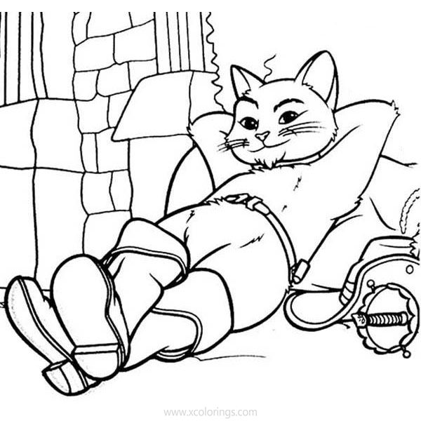 Free Puss in Boots Coloring Pages Cat is Having a Rest printable