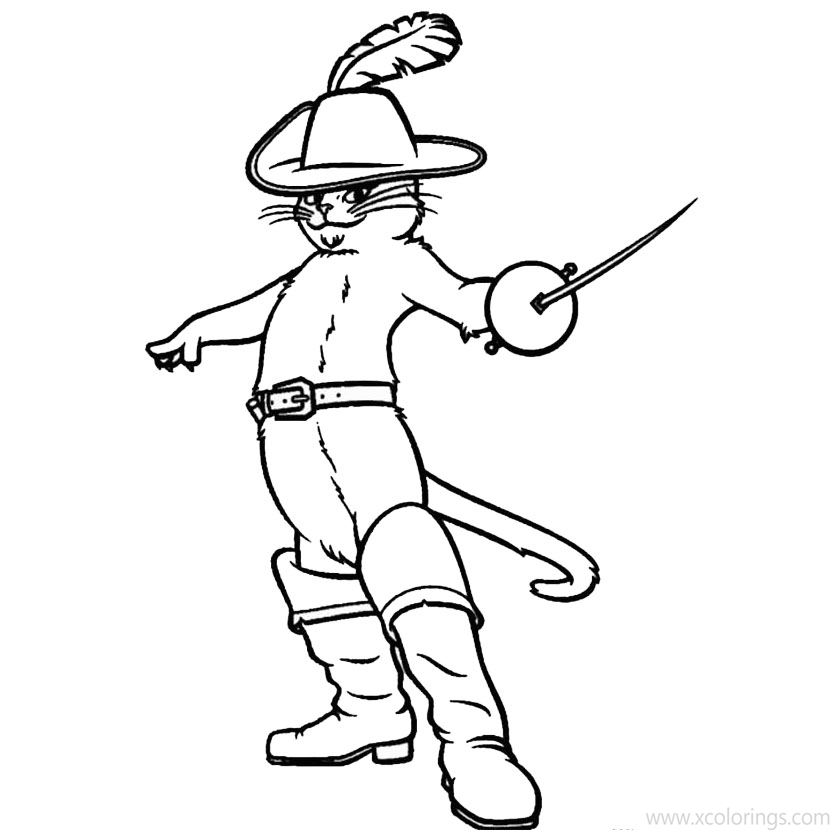 Free Puss in Boots Coloring Pages Cat is Ready to Fight printable