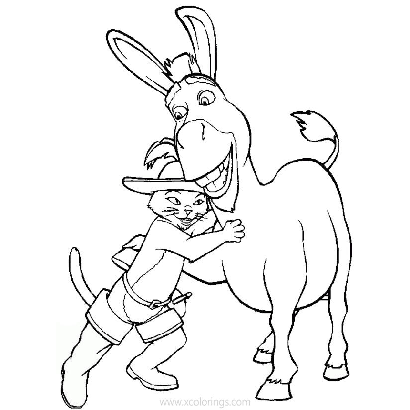 Free Puss in Boots Coloring Pages Cat with Donkey printable