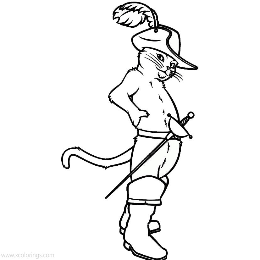 Free Puss in Boots Coloring Pages Cat with Sword printable