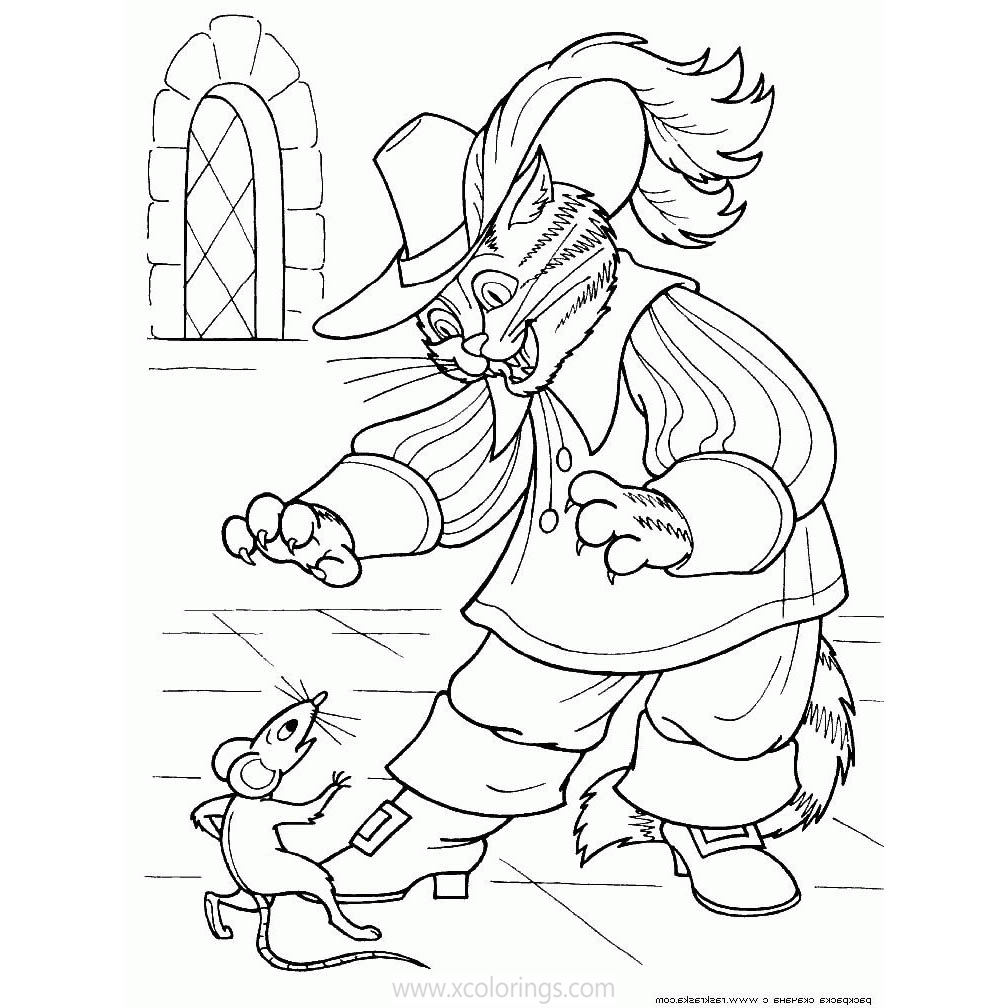 Free Puss in Boots Coloring Pages with A Rat printable