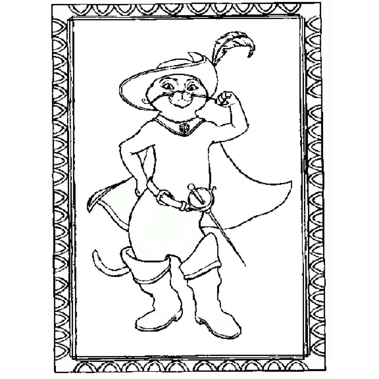 Free Puss in Boots Coloring Pages with Frame printable