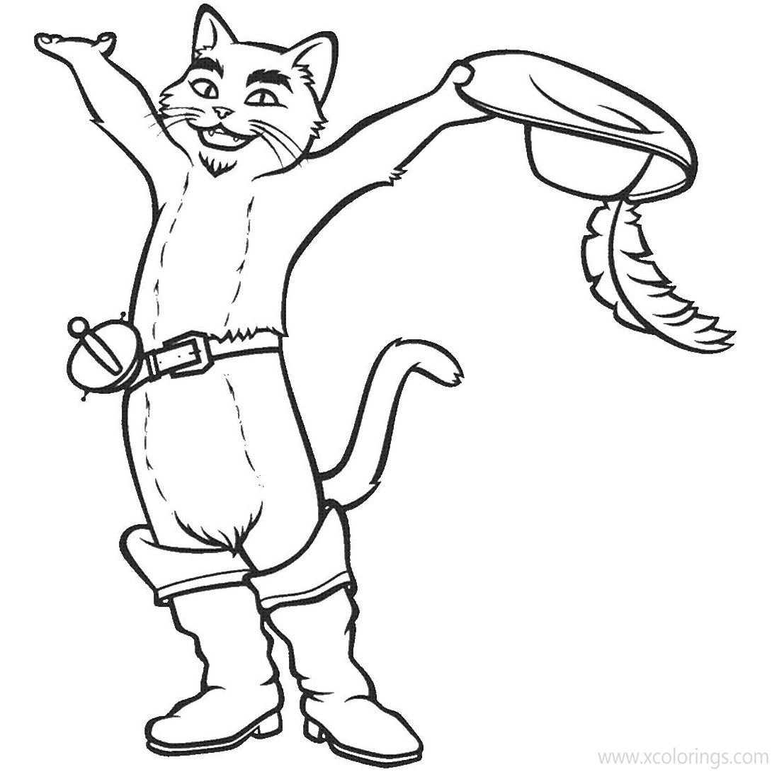 Free Puss in Boots Coloring Pages with His Hat printable