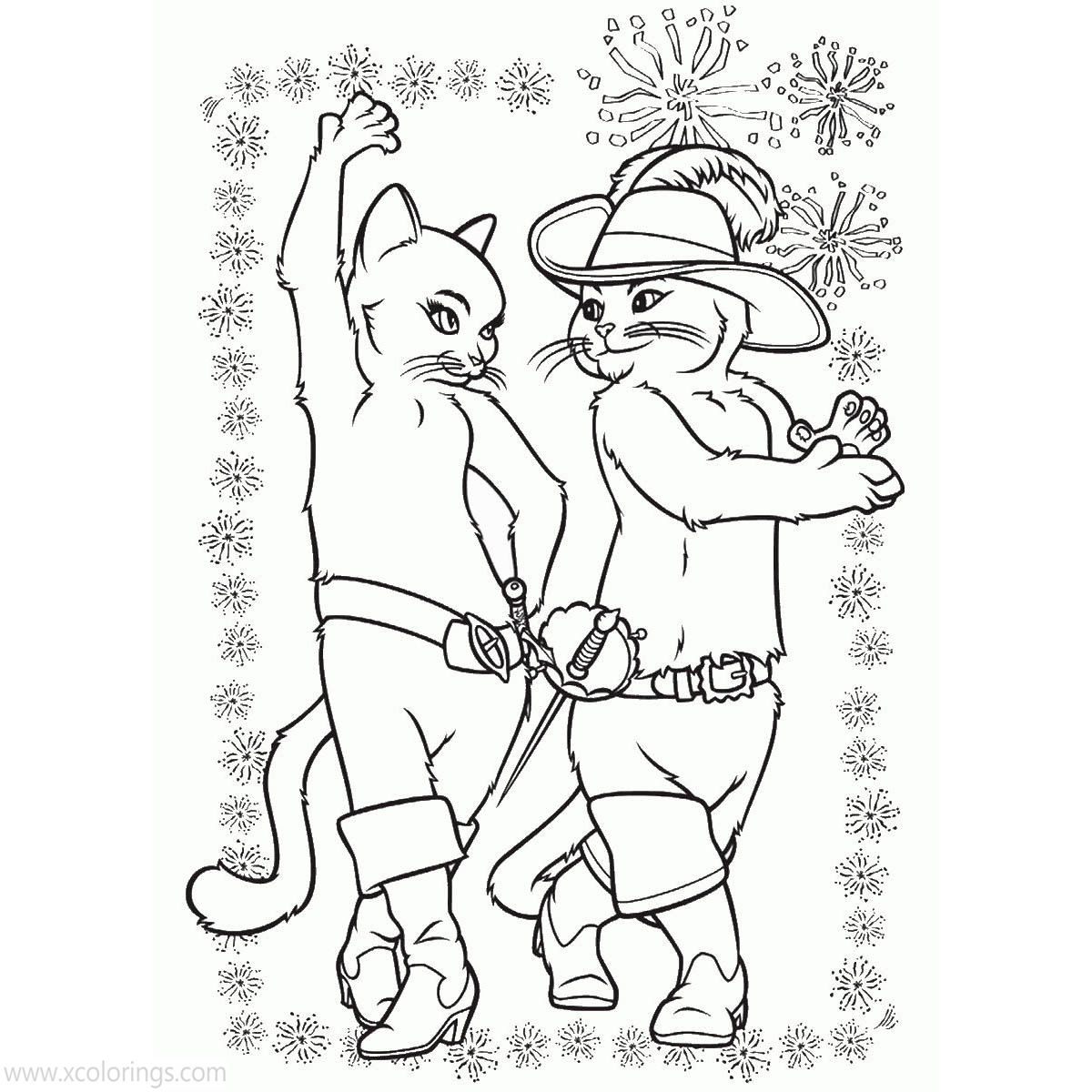 Free Puss in Boots Dancing Coloring Pages printable