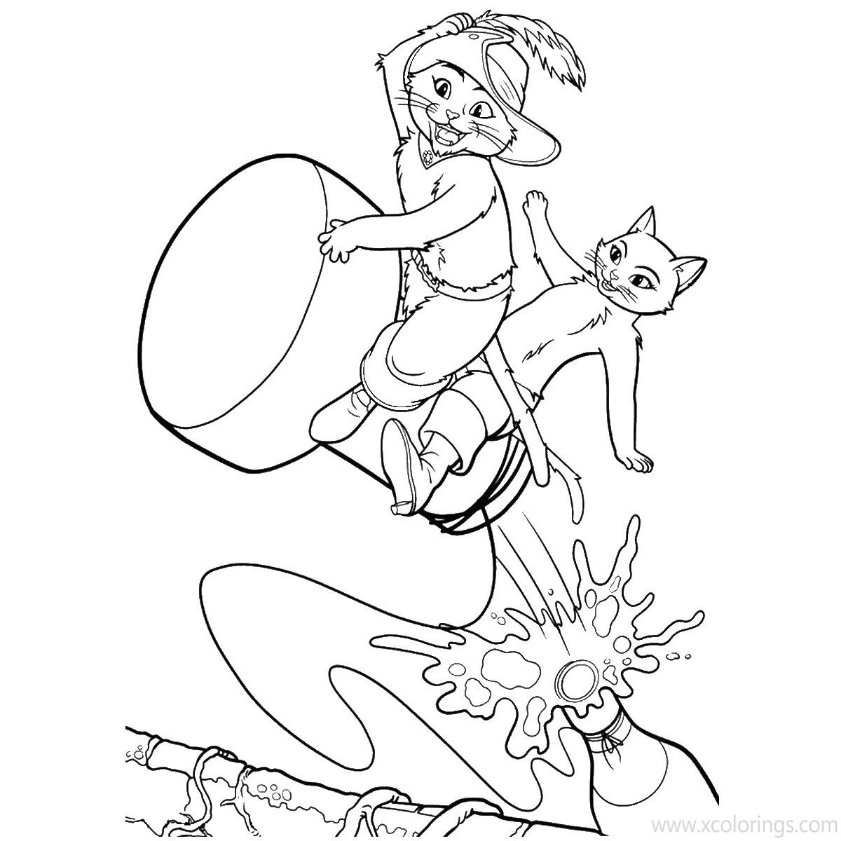 Free Puss in Boots Flying Coloring Pages printable