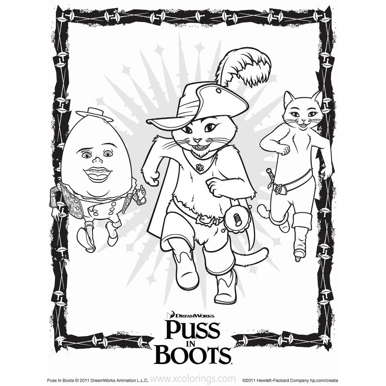 Free Puss in Boots Lineart Coloring Pages printable