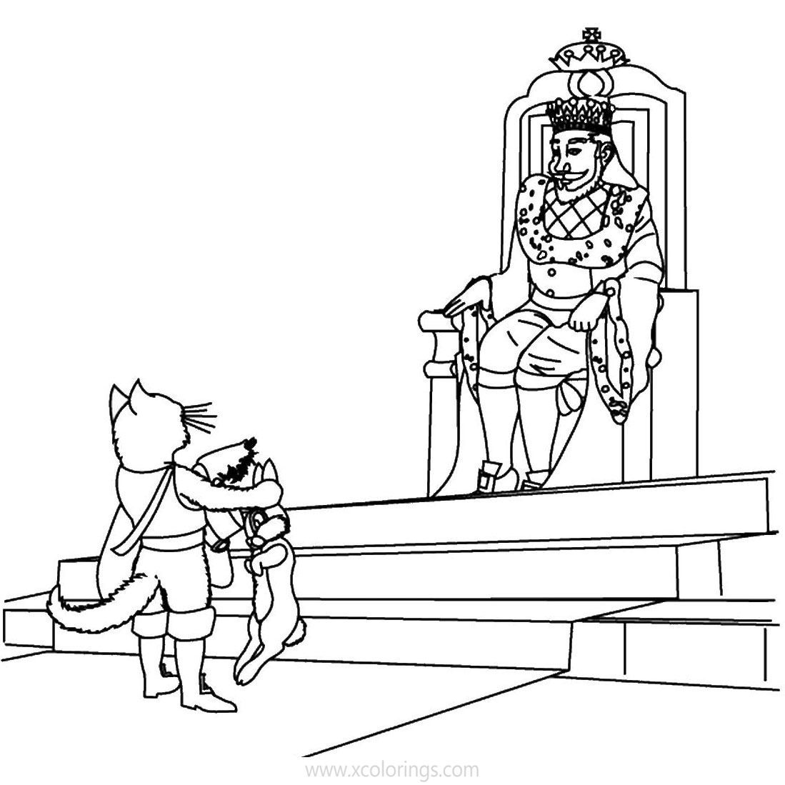 Free Puss in Boots and King Coloring Pages printable