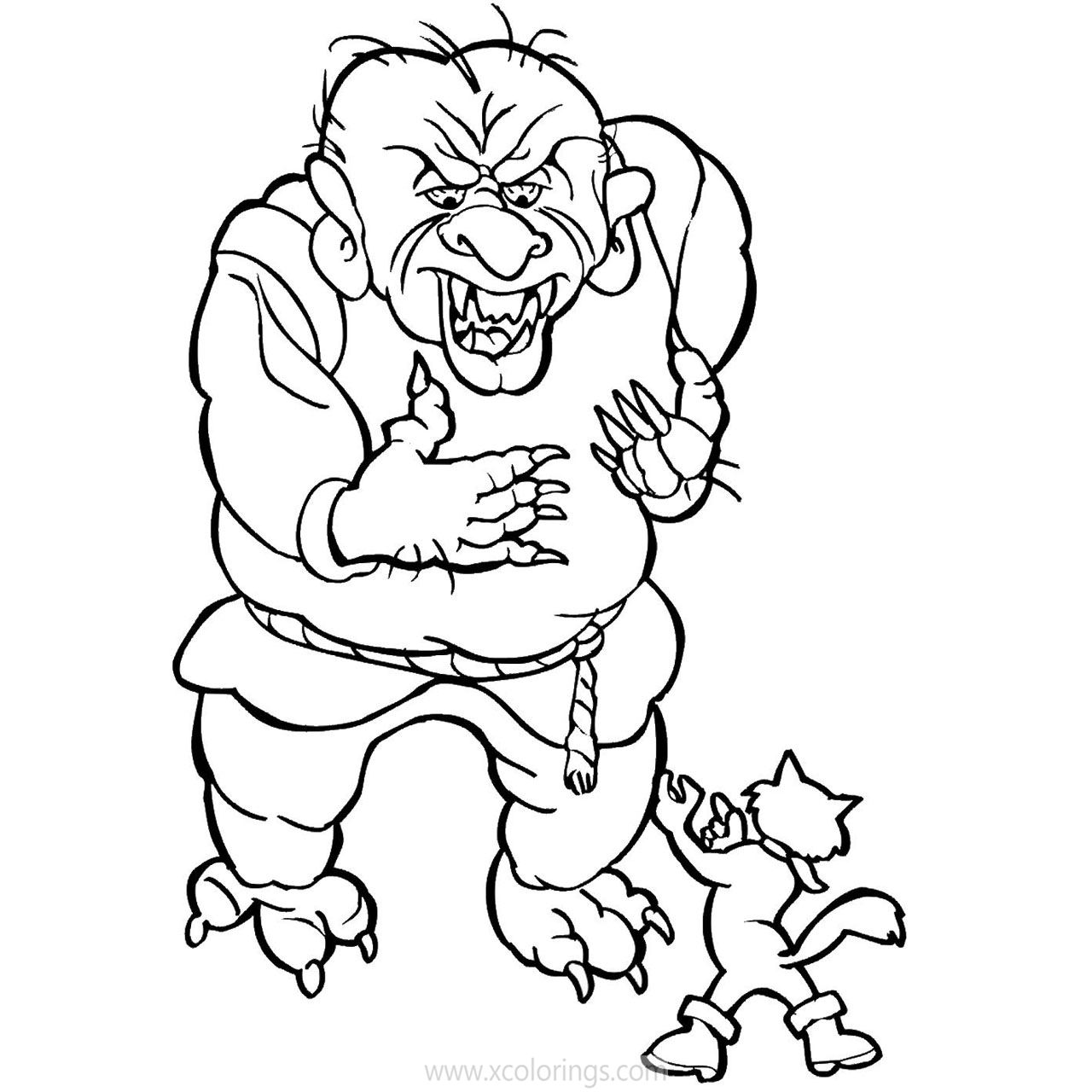 Free Puss in Boots and Monster Coloring Pages printable