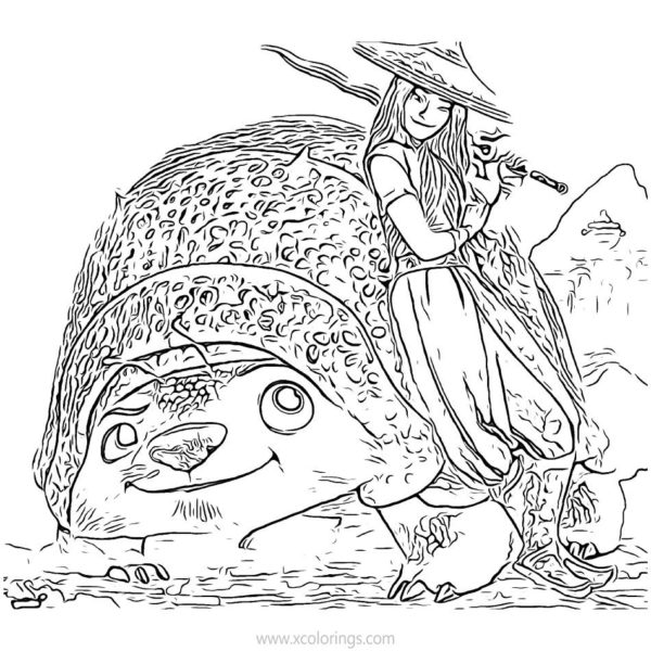 Raya And The Last Dragon Coloring Pages High Five with Tuk Tuk