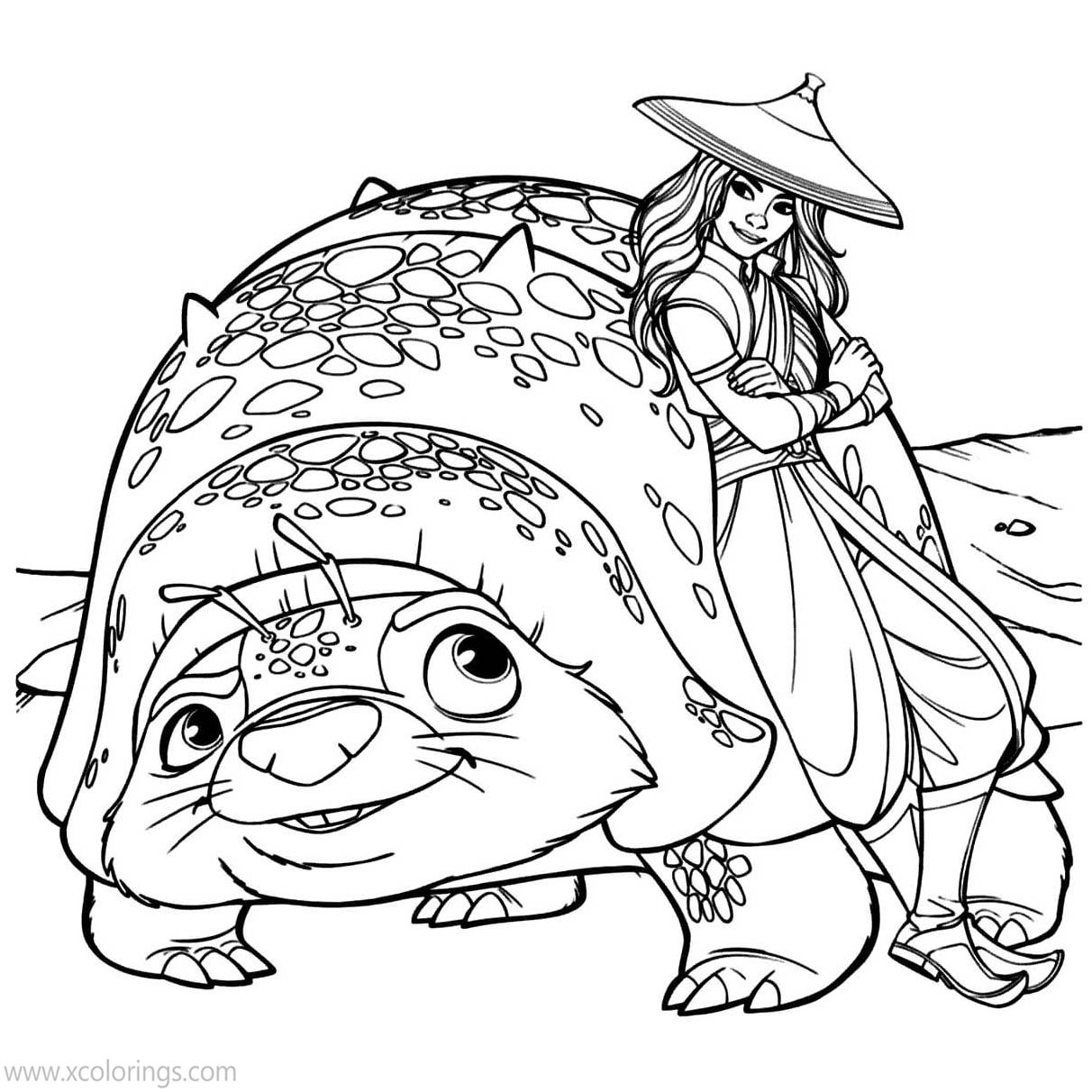 Raya and Tuk Tuk from Raya And The Last Dragon Coloring Pages