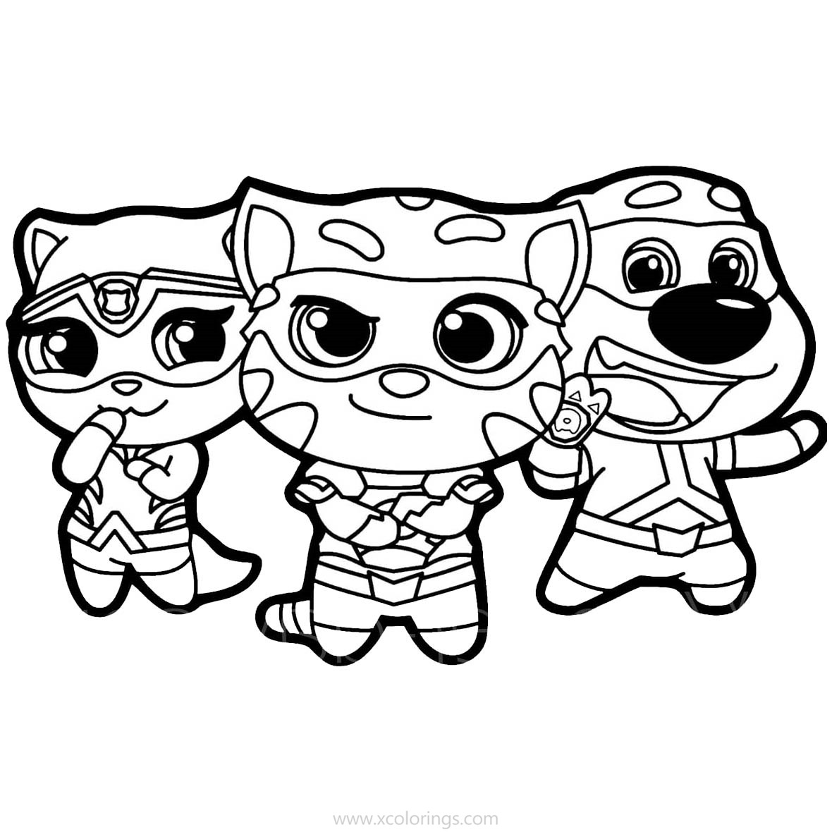 Free Talking Tom Heroes Coloring Pages Ben Tom and Angela printable