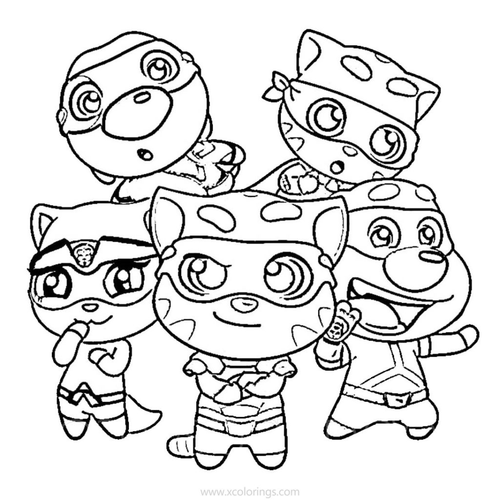 Talking Tom Heroes Coloring Pages Ben Tom and Angela - XColorings.com