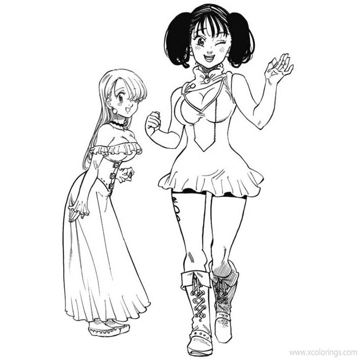 Free The Seven Deadly Sins Coloring Pages Characters Diane and Elizabeth printable