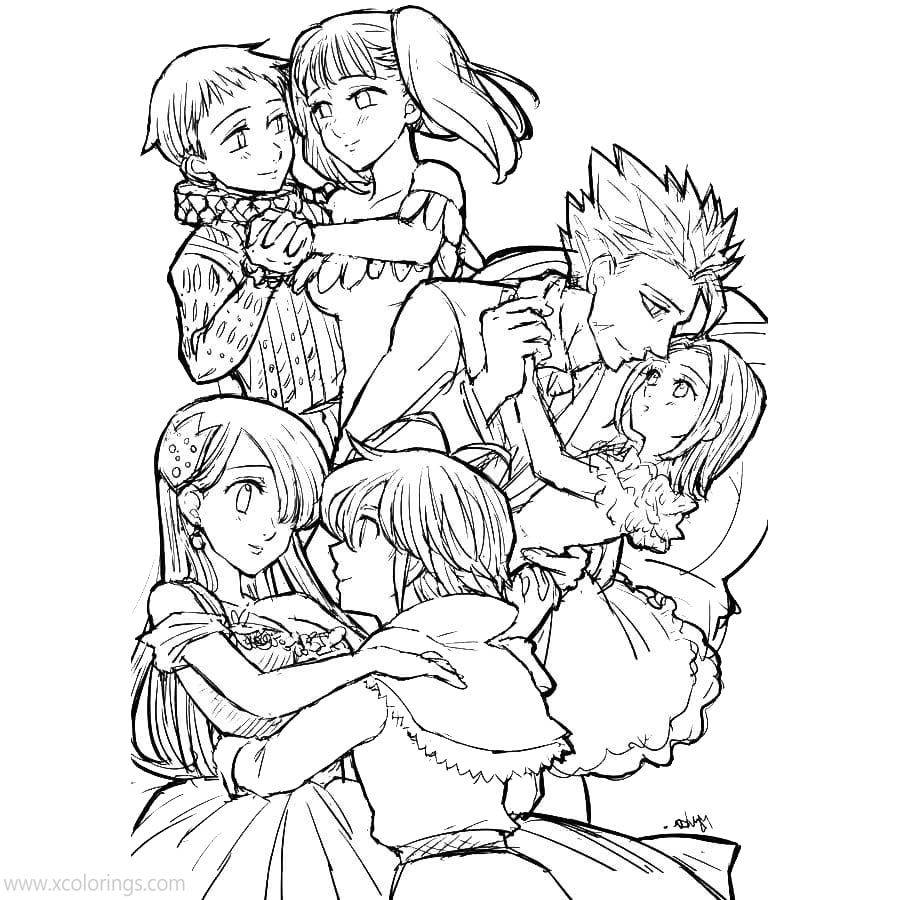 Free The Seven Deadly Sins Coloring Pages Couples Characters printable