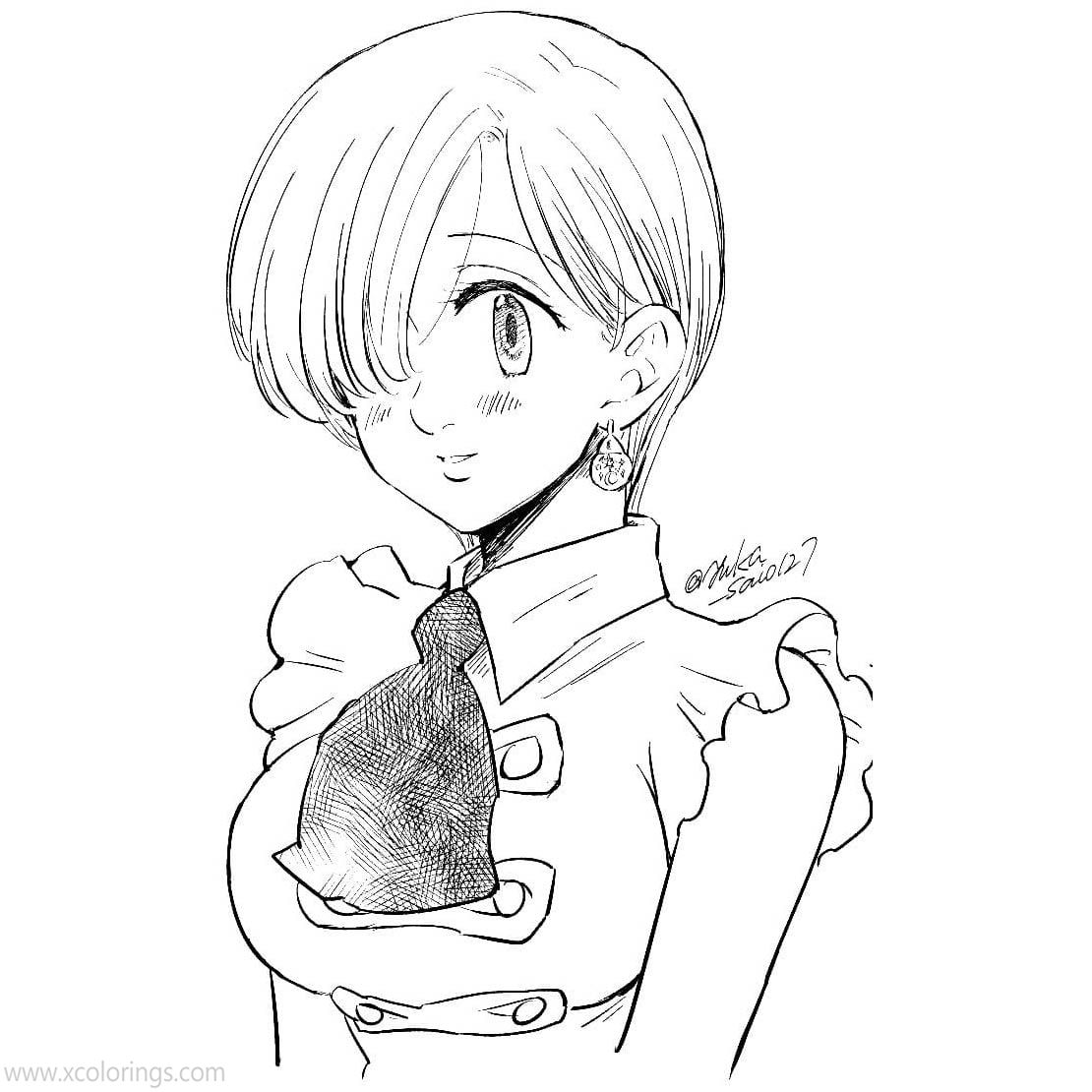 Free The Seven Deadly Sins Coloring Pages Elizabeth with Short Hair printable