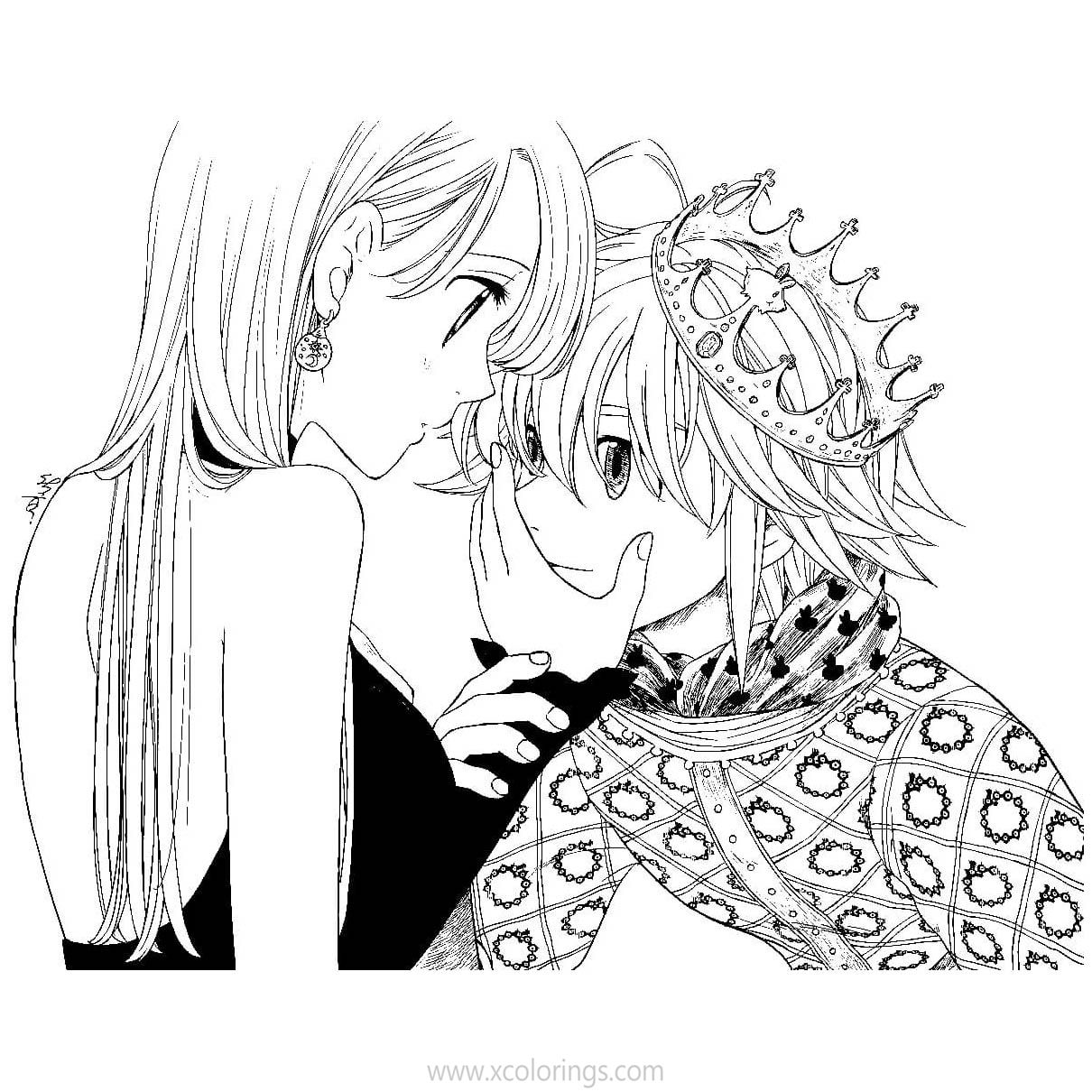 Free The Seven Deadly Sins Coloring Pages King Melodias and Queen Elizabeth printable