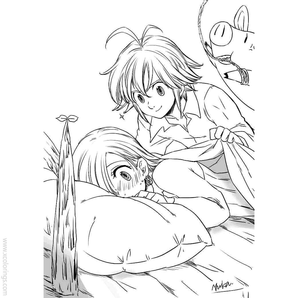 Free The Seven Deadly Sins Coloring Pages Meliodas and Elizabeth Clipart printable