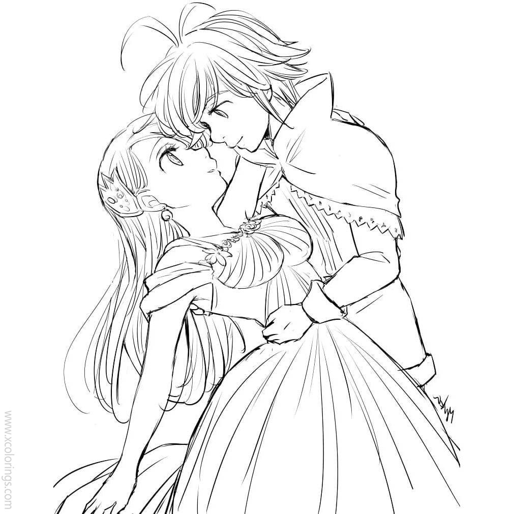 Free The Seven Deadly Sins Coloring Pages Meliodas and Elizabeth Dancing printable