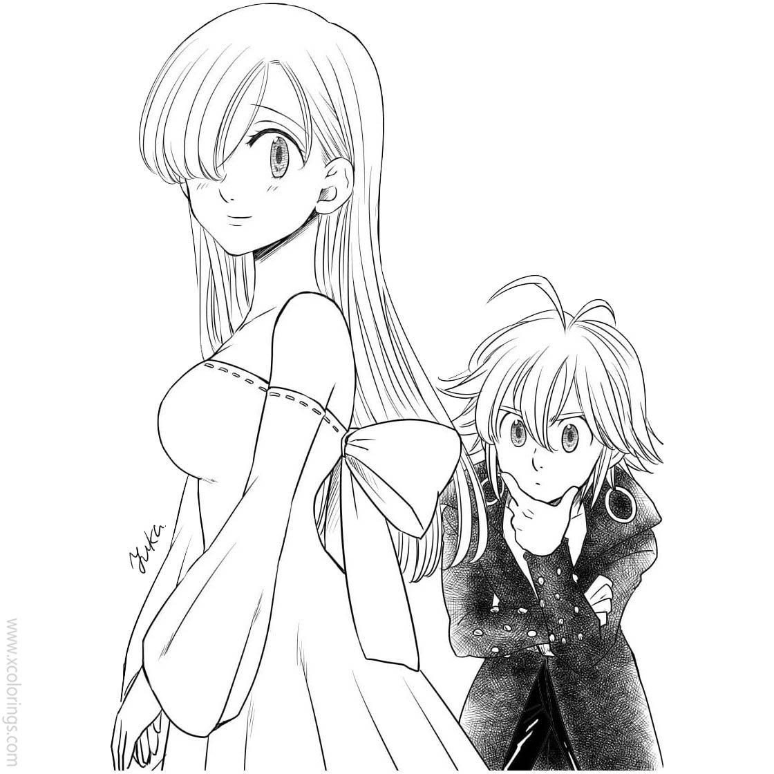 Free The Seven Deadly Sins Coloring Pages Meliodas and Elizabeth Fanart printable