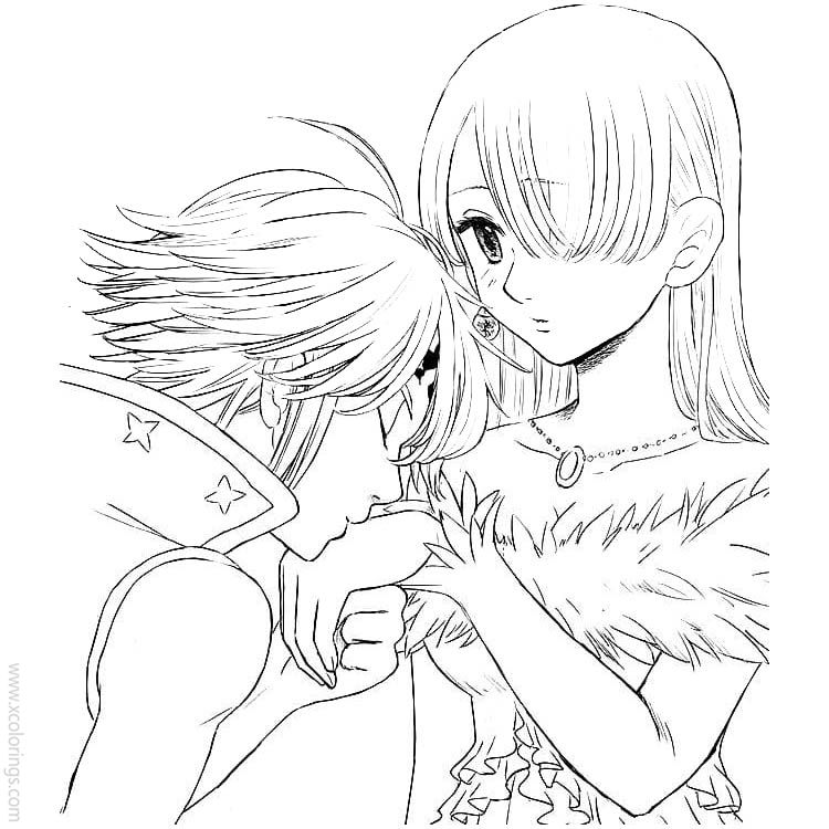 Free The Seven Deadly Sins Coloring Pages Meliodas and Elizabeth Outline printable