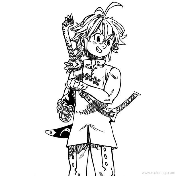 The Seven Deadly Sins Coloring Pages Meliodas with Dagger - XColorings.com