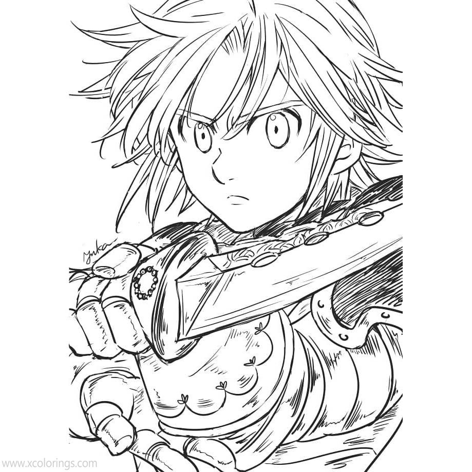 Free The Seven Deadly Sins Coloring Pages Meliodas with Weapon printable